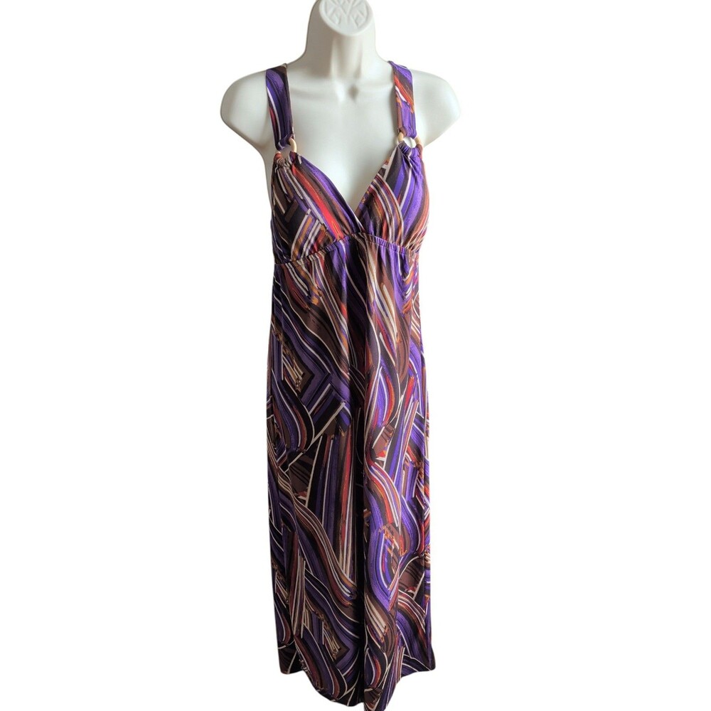 Heart Soul Purple Brown Abstract Print Empire Waist Maxi Dress Size S